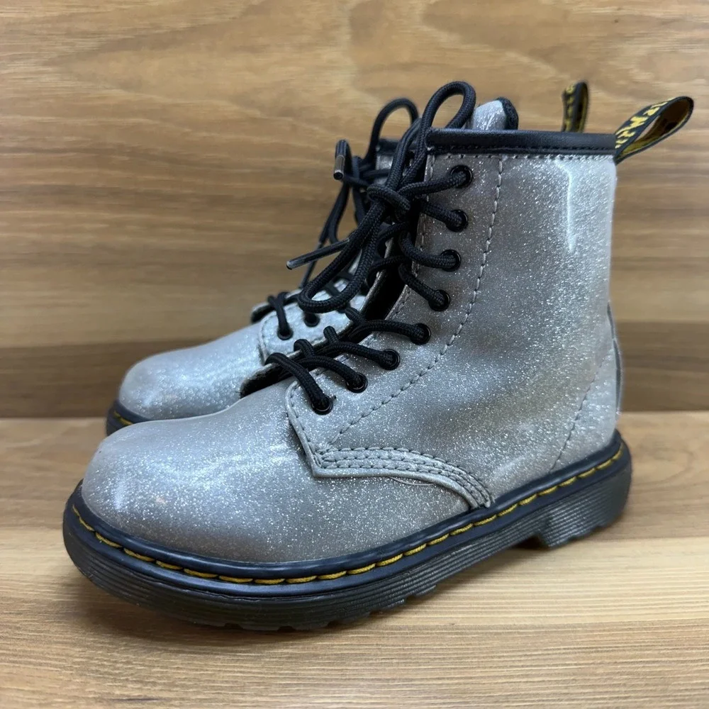 Dr Martens Combat Boots Toddler‎ Girls 10 Silver Glitter Ankle Boot